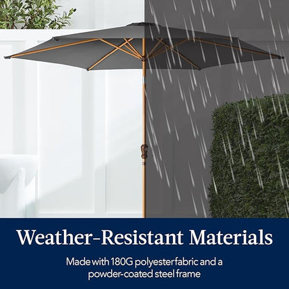 Best Choice Products 10ft Market Umbrella, Outdoor Sun Shade for Backyard, Deck, Poolside, Table w/Woodgrain Pattern, Easy Tilt & Crank - Gray