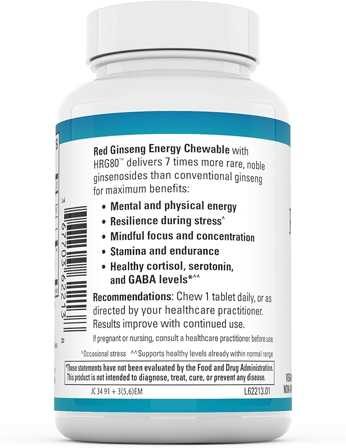 Euromedica Red Ginseng Energy - Supplement to Support Healthy Energy & Focus - Herbal Supplement with Korean Red Ginseng Root Powder - Vegan Tablets to Aid Healthy Endurance - 30 Chewable Tablets