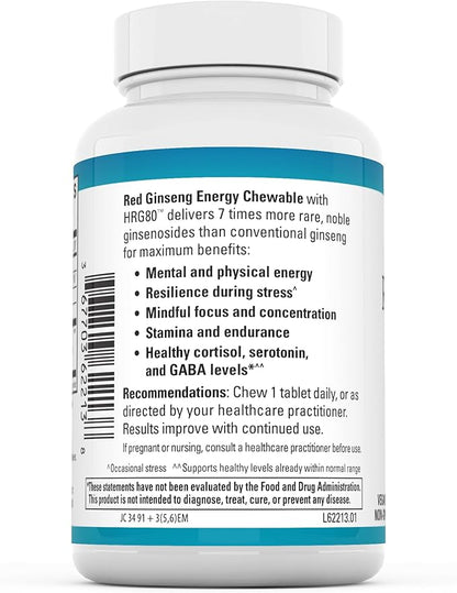 Euromedica Red Ginseng Energy - Supplement to Support Healthy Energy & Focus - Herbal Supplement with Korean Red Ginseng Root Powder - Vegan Tablets to Aid Healthy Endurance - 30 Chewable Tablets