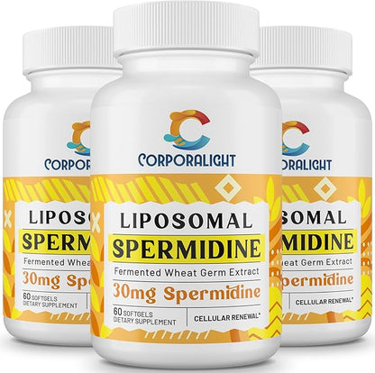 30mg Spermidine Supplement, Liposomal Spermidine, High Absorption, More Potent Than Spermidine 3HCL, Fermented Wheat Germ Extract, Spermidine for Women & Men, Cellular Renewal, Longevity, 180 Softgels