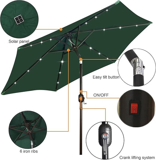 Blissun 7.5 ft Solar Umbrella, 18 LED Lighted Patio Umbrella, Table Market Umbrella