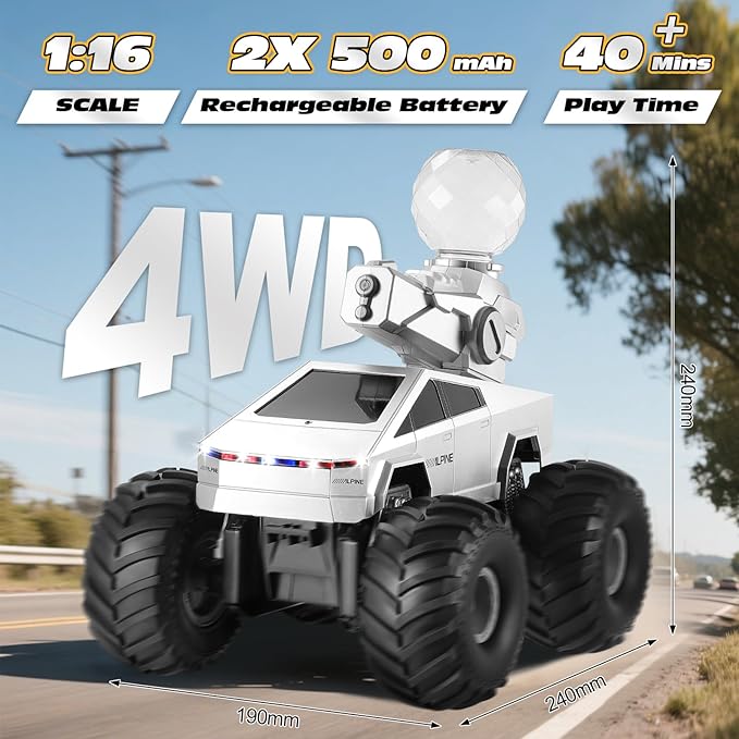 1:16 Amphibious Remote Control Car, Waterproof RC Monster Truck Toys, 4WD All-Terrain Off-Road Pickup RC Vehicle with Water Squirt
