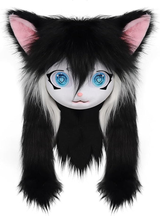 JUNBOON Furry Animal Headgear Beast Full Head Mask Headwear Doll Cosplay Costume Halloween Fursuit