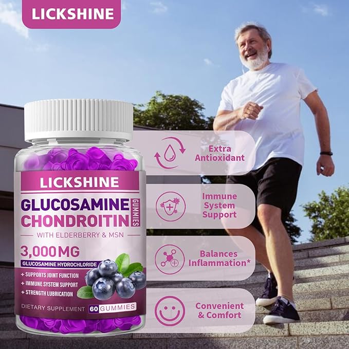 2 Packs 3000MG Glucosamine Chondroitin Gummies with MSM & Elderberry - Extra Strength Joint Health, Flexibility, Antioxidant Immune Support Supplement Gummy for Adults, Men & Women