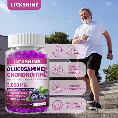 2 Packs 3000MG Glucosamine Chondroitin Gummies with MSM & Elderberry - Extra Strength Joint Health, Flexibility, Antioxidant Immune Support Supplement Gummy for Adults, Men & Women