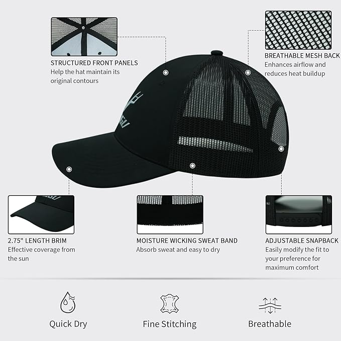 LOOGU Fishing Hat Mesh Back for Men Women Adjustable Baseball Trucker Cap Snapback Hats