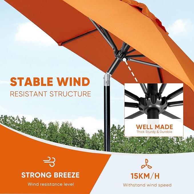 Tempera Patio Market Outdoor Table Umbrella with Push Button Tilt and Crank,Large Sun Umbrella with Sturdy Pole&Fade resistant canopy,Easy to set