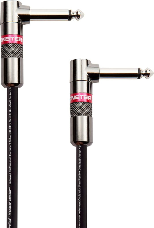 Monster Prolink Classic Instrument Guitar Cable - 8 in Right Angle to Right Angle Instrument Cable. All Metal & Duraflex Outer Jacket. 90% Copper Braided Shield Monster Instrument Cable