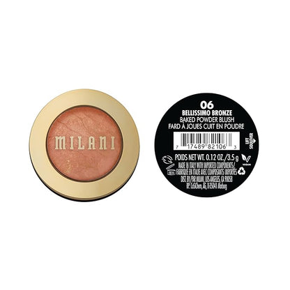 Milani Baked Blush, Powder Blush for Cheeks, Cruelty Free Makeup - Shape, Contour & Highlight Face for a Shimmery or Matte Finish -Bellissimo Bronze
