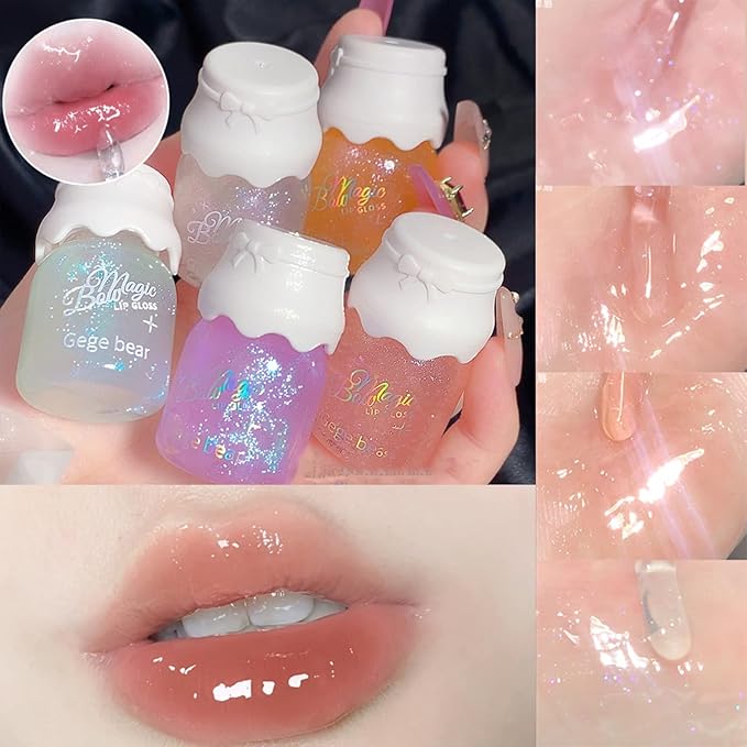 5 Colors Shimmer Lip Gloss Set Hydrating Lip Glow Oil Cute Hydrating Tinted Lip Transparent Balm Set