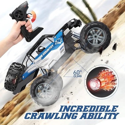 DEERC Large 1:8 Scale Monster Truck for Adults and Boys, Upgraded Remote Control Car with Realistic Sound, 4WD All Terrain RC Toy with 2 Batteries for 80 Minutes Play