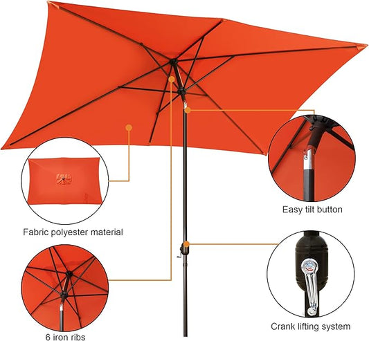 Blissun Rectangular Patio Umbrella, Table Market Umbrella with Tilt and Crank, Outdoor Umbrella for Garden, Deck, Backyard, Pool and Beach