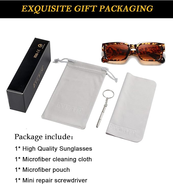 EYLRIM Square Frame Sunglasses for Women Men Trendy Chunky Rectangle Sun Glasses Black Shades UV400 Protection