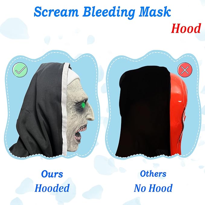 2024 Nun Scary Mask,Halloween Party Scary Full Head Costume Mask with cross necklace