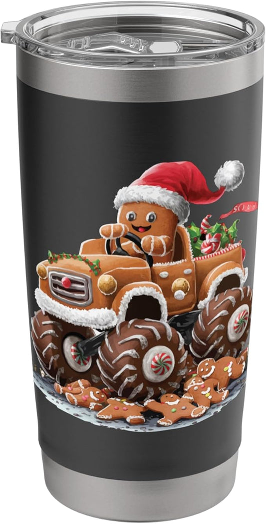 Funny Monster Truck Gingerbread Man Baking Christmas Cookies Stainless Steel Insulated Tumbler