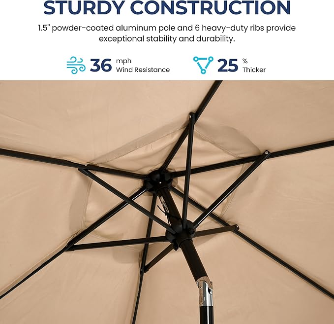 SUNVIVI OUTDOOR 7.5' Outdoor Patio Umbrella, Patio Umbrella, Market Umbrella, Metal Pole Umbrella with Push Button Tilt and Crank, 6 Ribs, Polyester Canopy