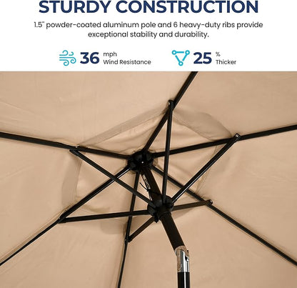 SUNVIVI OUTDOOR 7.5' Outdoor Patio Umbrella, Patio Umbrella, Market Umbrella, Metal Pole Umbrella with Push Button Tilt and Crank, 6 Ribs, Polyester Canopy