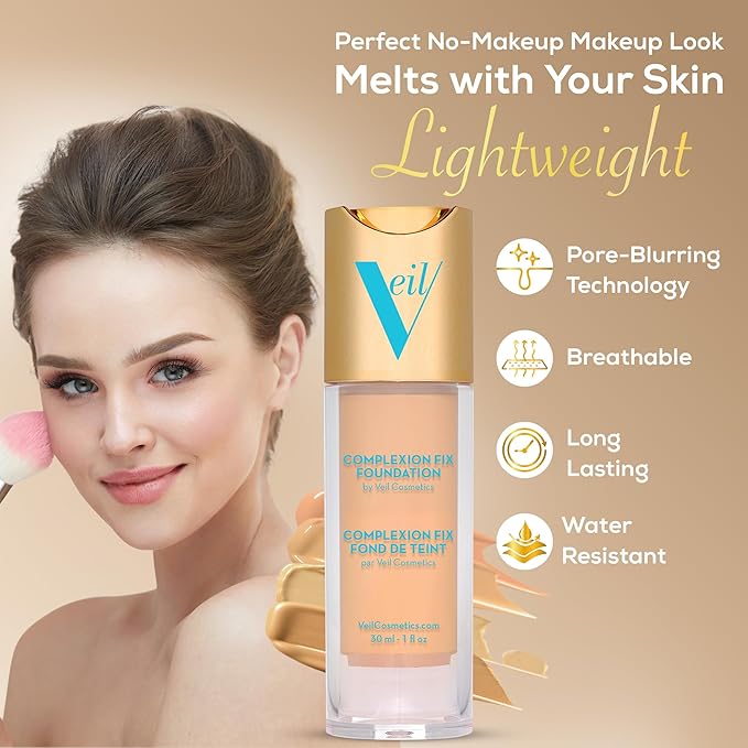 Veil Cosmetics Complexion Fix Liquid Foundation – Buildable Light Porcelain)