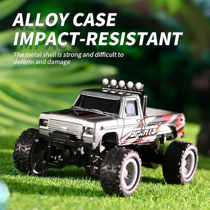 Mini Monster Truck, 1:64 Scale Remote Control Car with Lights, 2.4GHz Off-Road RC Truck, USB Rechargeable RC Car with Adjustable Speed for Kids Indoor & Outdoor Racing (Pink)