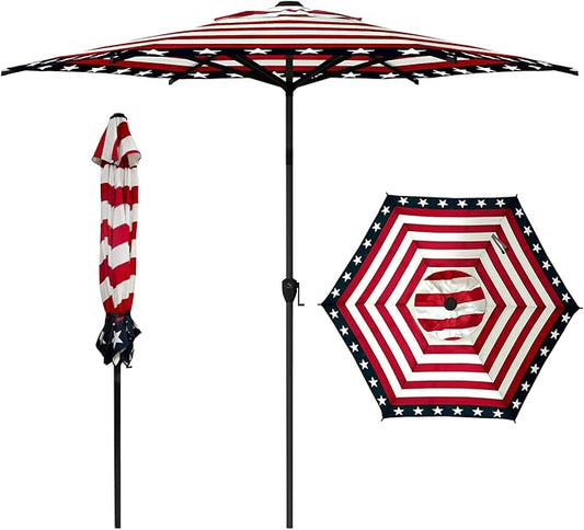 Abba Patio 9FT Lyon Outdoor Patio Umbrella Outdoor Table Umbrella with Push Button Tilt and Crank Market Umbrella 6 Sturdy Ribs UV Protection Waterproof for Garden Deck Backyard Pool, Star-Spangled