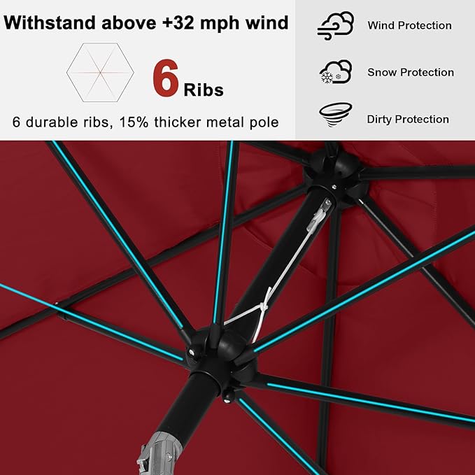 ABCCANOPY 7.5FT OutdoorPatio Umbrella, UV Protection Table Umbrella w/Crank for Easy Set Up, Suitable for Garden, Lawn, Deck & Backyard (Burgundy)