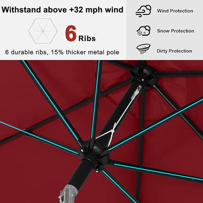 ABCCANOPY 7.5FT OutdoorPatio Umbrella, UV Protection Table Umbrella w/Crank for Easy Set Up, Suitable for Garden, Lawn, Deck & Backyard (Burgundy)