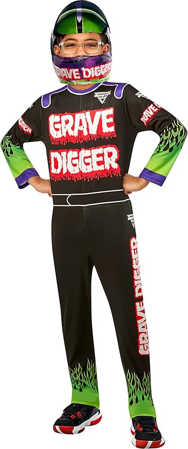 Rubie's Child's Monster Jam Grave Digger Costume Jumpsuit and Mask, As Shown