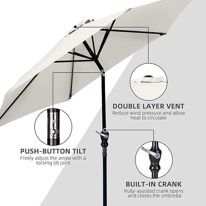 9FT Outdoor Patio Umbrella with Push Button Tilt and Crank, Beach Umbrella for Sun Shades, Market Umbrella with 6 Sturdy Metal Ribs, UV Resistant Waterproof for Garden, Backyard, Deck, Pool