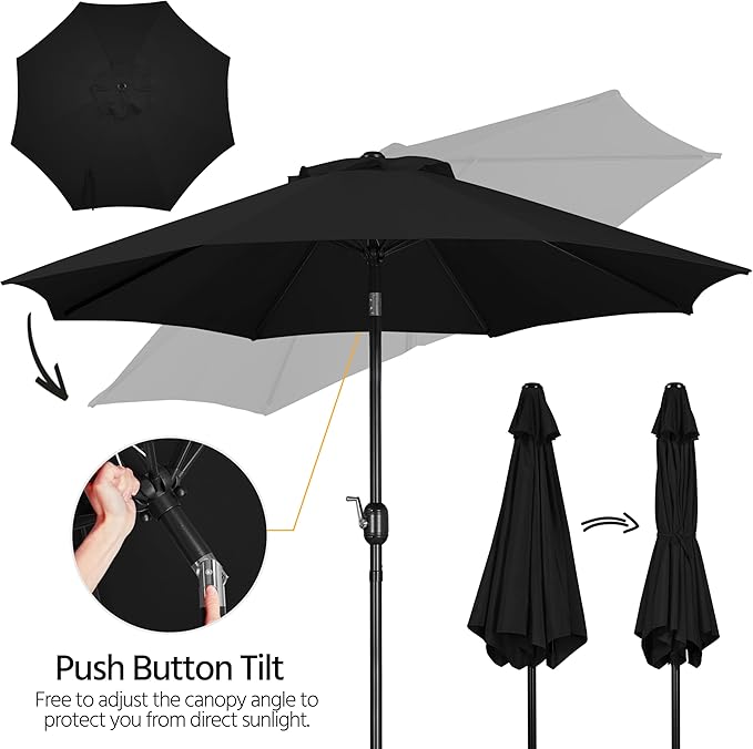 Yaheetech 9FT Patio Umbrella Outdoor Umbrella Patio Yard Market Table Umbrella with Push Button Tilt & Crank for Garden/Beach/Lawn/Deck/Backyard/Pool, 8 Ribs, Black