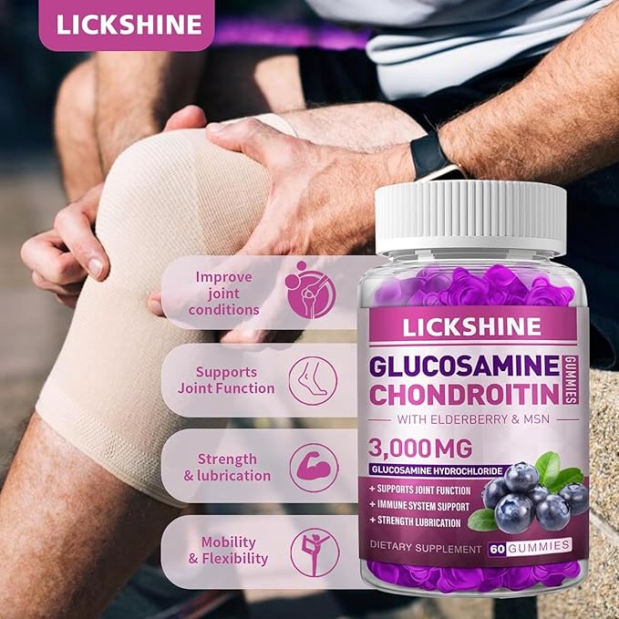Glucosamine Chondroitin Gummies with MSM & Elderberry - Extra Strength Joint Health, Flexibility, Antioxidant Immune Support Supplement Gummy for Adults, Men & Women (1 Pack)