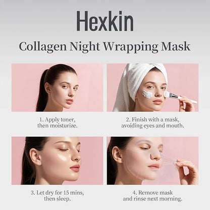 Collagen Overnight Wrapping Peel Off Facial Mask, Low Molecular Weight Hydrolyzed Collagen For Glowing Skin Korean Skin Care 2.29oz.