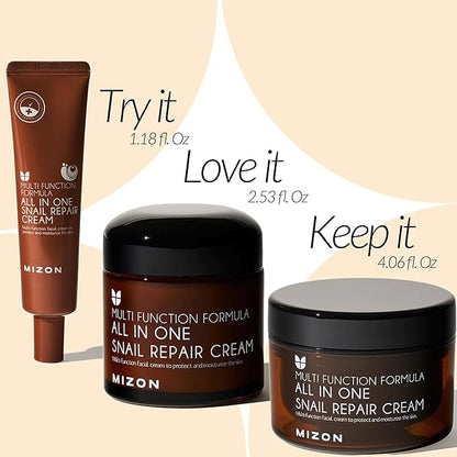 MIZON All in One Snail Repair Cream Snail Mucin with 12 Natural Extracts Korean Recovery Cream for Fine Line & Blemish Care (1.18 Fl Oz Pack of 1)
