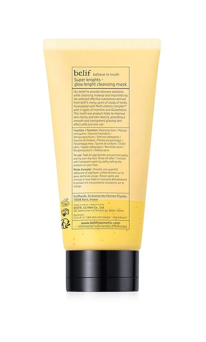 belif Super Knights Glow Radiance Cleansing Mask, Korean Skincare with Multi-Vitamin Complex & Glutathione – Radiance & Even Skin Tone (150 ml / 5.0 fl. oz.)