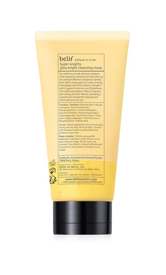 belif Super Knights Glow Radiance Cleansing Mask, Korean Skincare with Multi-Vitamin Complex & Glutathione – Radiance & Even Skin Tone (150 ml / 5.0 fl. oz.)