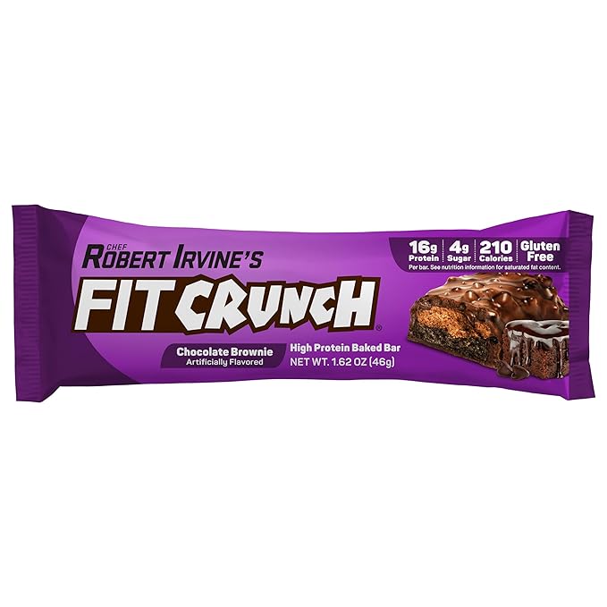 FITCRUNCH Snack Size Protein Bars, 6-Layer Baked Bar, 4g of Sugar, Gluten Free & Soft Cake Core (9 Bars, Chocolate Brownie)