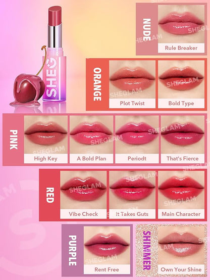 SHEGLAM Mirror Kiss High-Shine Lipstick Silky Jelly Texture Hydrated&Smooth Lip Gloss-Main Character