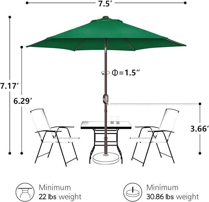 7.5Ft/9Ft Patio Umbrella, UV Protect Pool Umbrella with Heavy Duty Pole,Outdoor Umbrella with Push Botton Tilt & Crank
