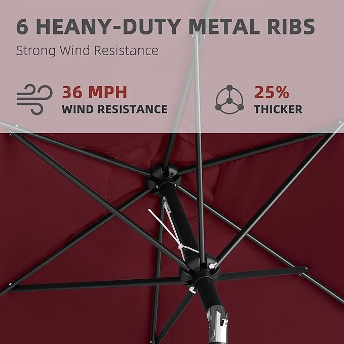 9FT Outdoor Patio Umbrella with Push Button Tilt and Crank, Beach Umbrella for Sun Shades, Market Umbrella with 6 Sturdy Metal Ribs, UV Resistant Waterproof for Garden, Backyard, Deck, Pool