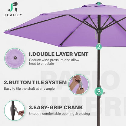 JEAREY 7.5FT Patio Umbrella Market Table Umbrella with 6 Sturdy Ribs, Push Button Tilt/Crank Outdoor Umbrella for Garden, Deck, Backyard, Pool and Porch,Taro Purple