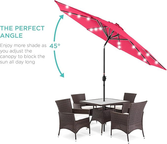Best Choice Products 10ft Solar Polyester LED Lighted Patio Umbrella w/Tilt Adjustment and UV-Resistant Fabric - Hot Pink