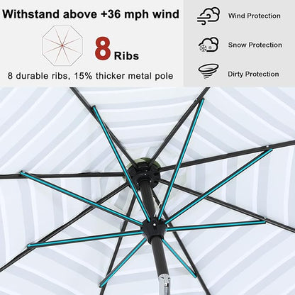ABCCANOPY 9FT Patio Umbrella - Outdoor Waterproof Table Umbrella with Push Button Tilt and Crank, 8 Ribs UV Protection Pool Umbrella for Garden, Lawn, Deck & Backyard (Green Stripes)