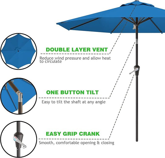 9 FT Patio Umbrella for Outdoor, Outdoor Umbrella with Push Button Tilt and Crank, Outdoor Patio Umbrellas with 8 Sturdy Ribs for Market, Garden, Deck, Backyard, Pool (Royal Blue)