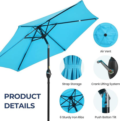 SUNVIVI OUTDOOR 7.5' Outdoor Patio Umbrella, Patio Umbrella, Market Umbrella, Metal Pole Umbrella with Push Button Tilt and Crank, 6 Ribs, Polyester Canopy