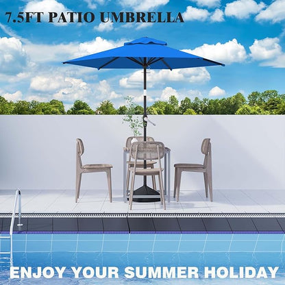 7.5FT Patio Umbrella Table Market Umbrella w/Tilt and Crank Heavy-Duty Round Outdoor Umbrellas for Garden, Deck, Backyard, Pool and Beach, Royal Blue