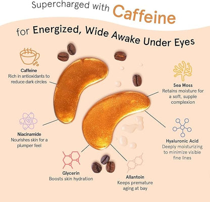 grace & stella Caffeine Under Eye Patches - Awakening Eye Patches for Puffy Eyes and Dark Circles - Under Eye Mask Patches with Niacinamide & Hyaluronic Acid - Vegan, Cruelty-Free (Bronze, 6 Pairs)