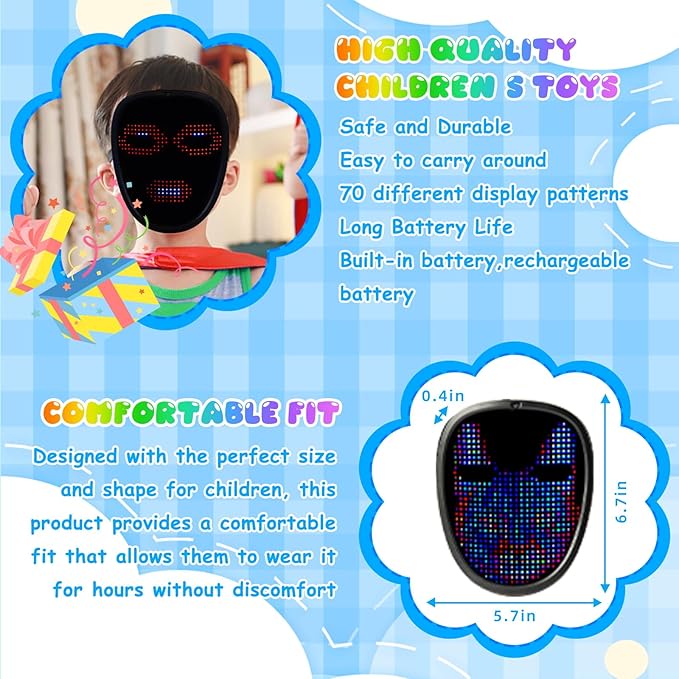 Ompusos LED Mask with Gesture Sensing - Light up mask for Costume Cosplay Party Masquerade - Kids, Men, Women