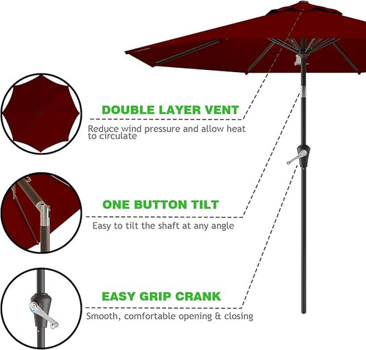 9 FT Patio Umbrella for Outdoor, Outdoor Umbrella with Push Button Tilt and Crank, Outdoor Patio Umbrellas with 8 Sturdy Ribs for Market, Garden, Deck, Backyard, Pool (Burgundy)