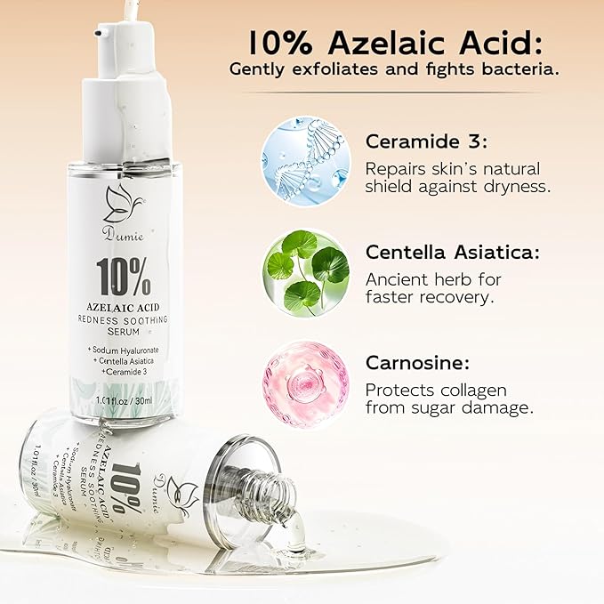 10% Azelaic Acid Redness Soothing Serum, Hyaluronic Acid & Centella Asiatica, Facial Serum for Sensitive Skin Relief, Korean Skincare Barrier Repair & Hydration - 30ml/1.01 fl oz