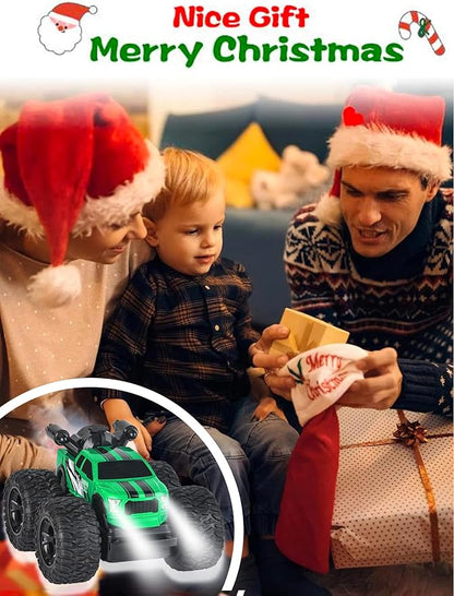 RC Stunt Car, RC Monster Trucks 4x4 Offroad, 4WD 360° Flips Rotating Toys for Boys and Girls, Toddler Remote Control Car with Spray Function, Ideal Birthday for Kids (Green)