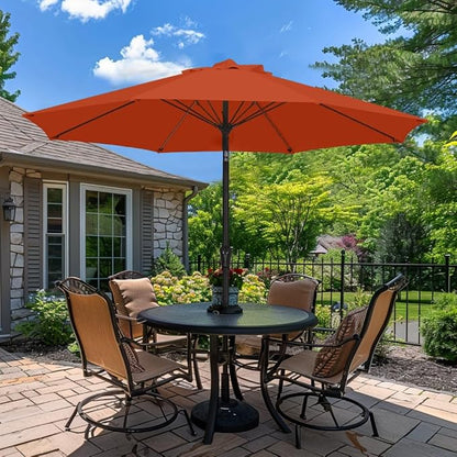 PatioKingdom 9FT Patio Outdoor Umbrella-UPF 50+ Sun Shade with Wind Vent, Push-Button Tilt & Smooth Crank Lift, Rust-Resistant Fiberglass Frame for Garden, Backyard,Yard